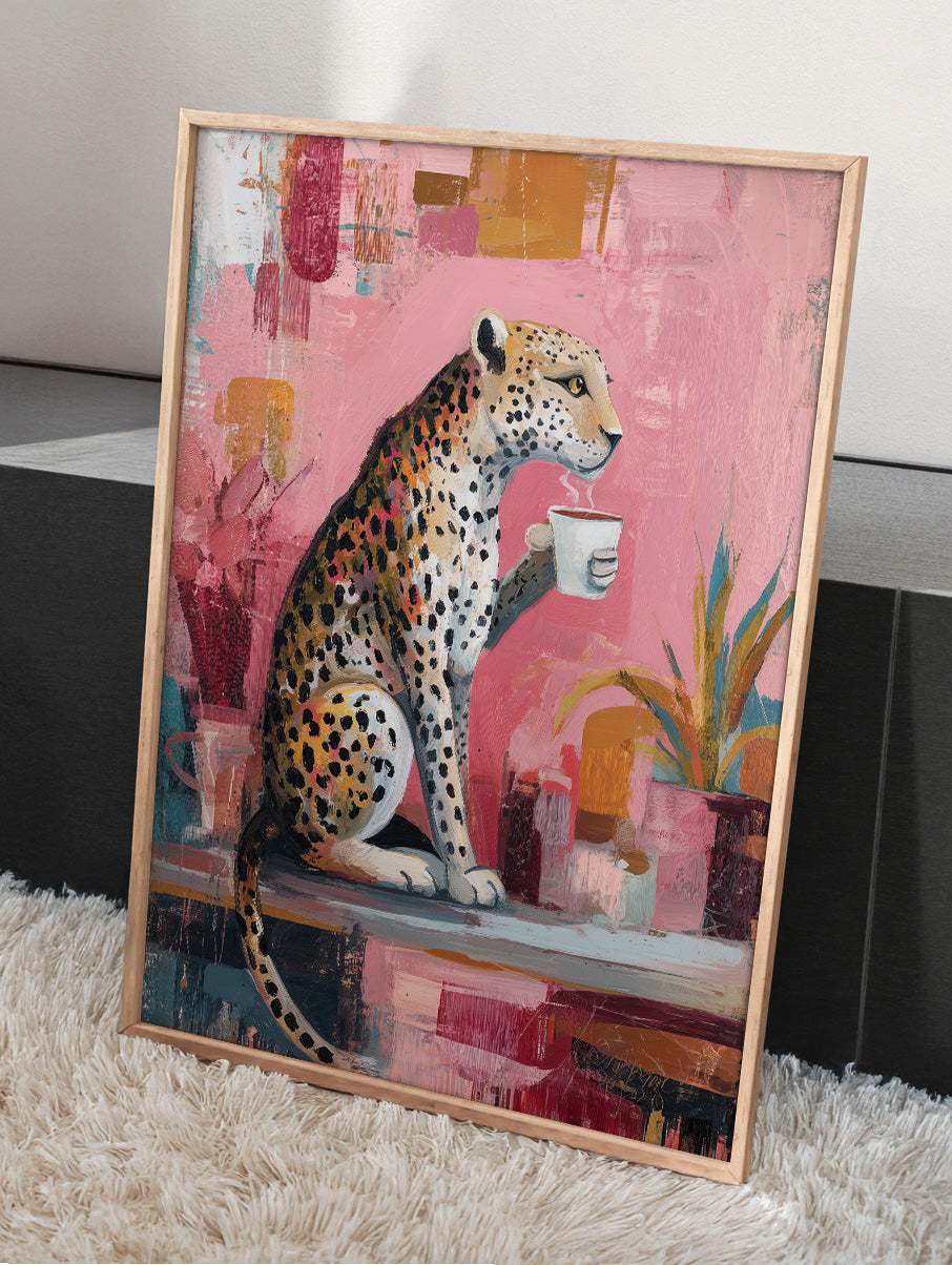 Leopard Drinking Coffee