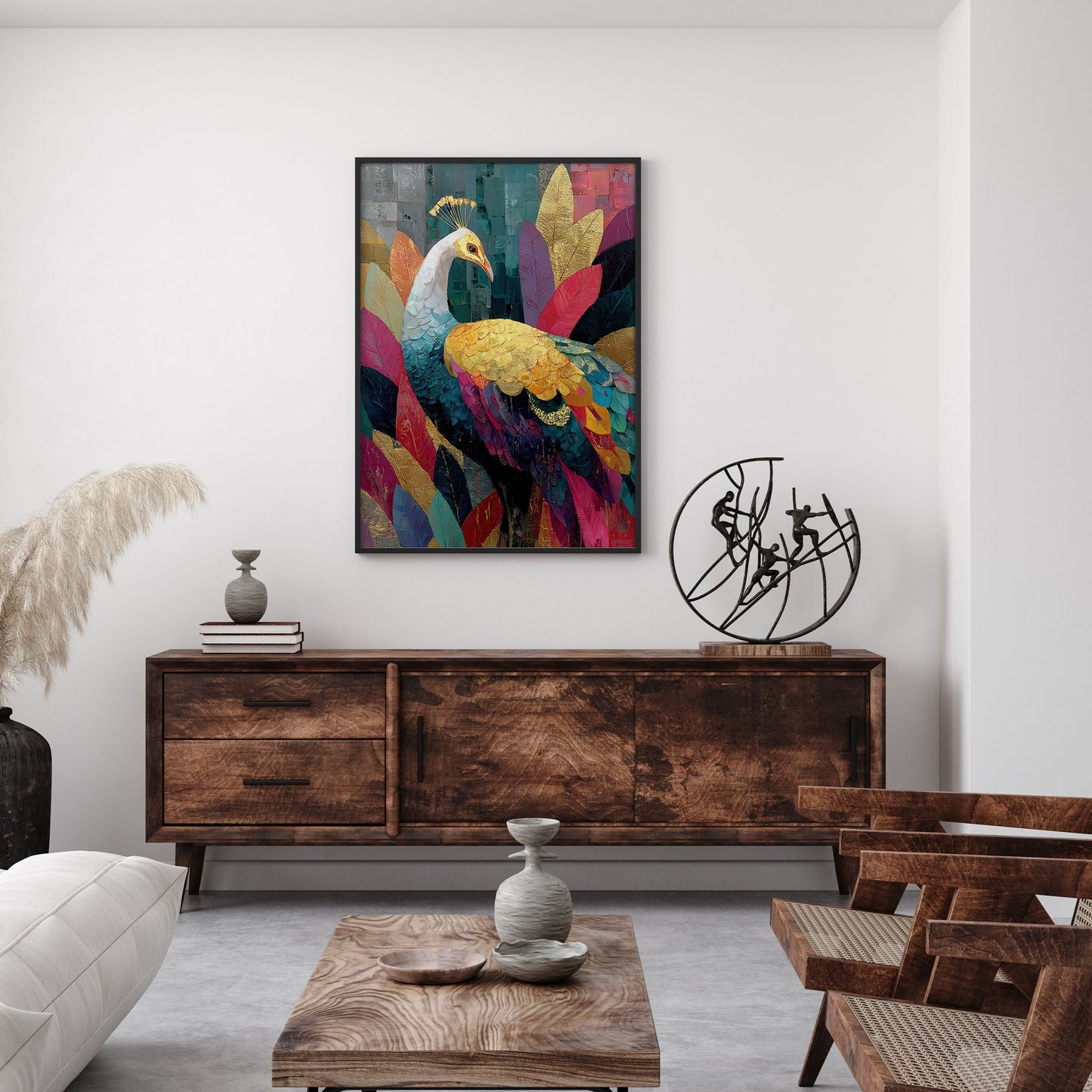Cocktail Peacock wall art print interior mockup