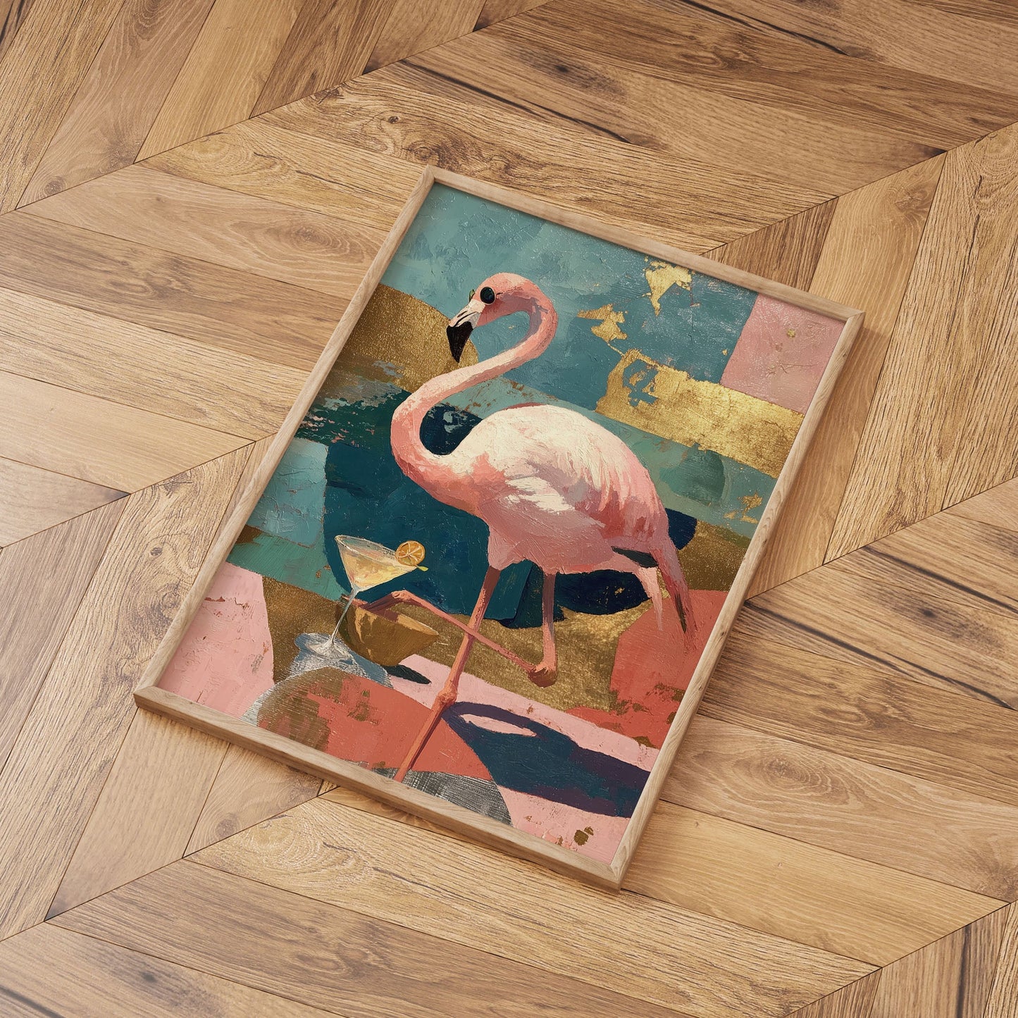 Cocktail Flamingo wall art print interior mockup