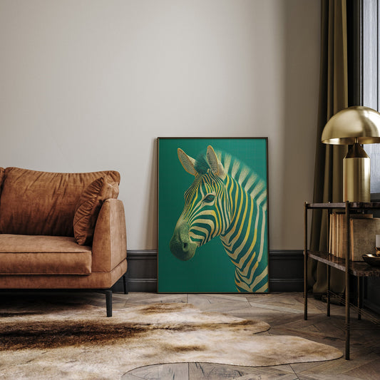 Emerald Zebra Portrait wall art print interior mockup