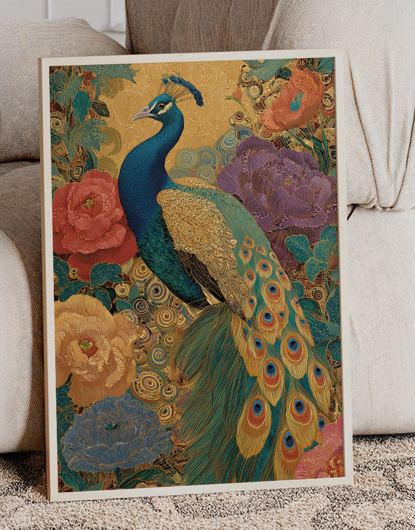 Floral Peacock Portrait wall art print - The Carpenator Lab