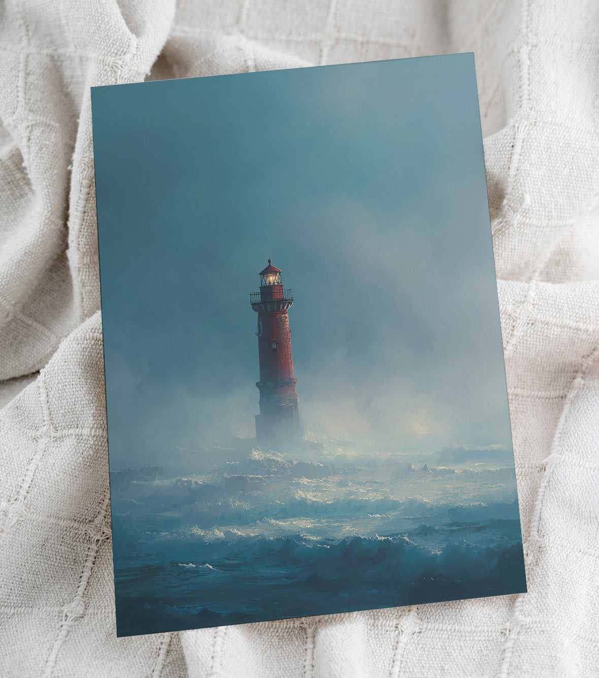 Distant Ocean Lighthouse wall art print interior mockup