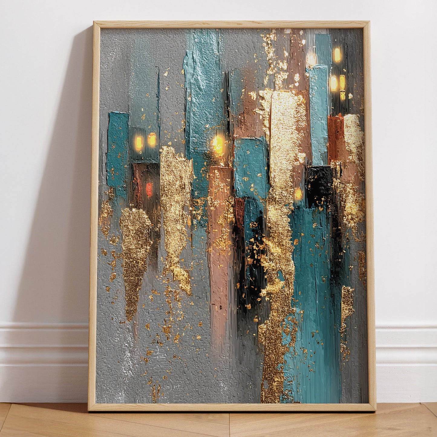 Luminous Gold Reflections wall art print interior mockup