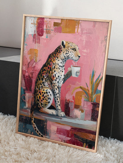Leopard Drinking Coffee