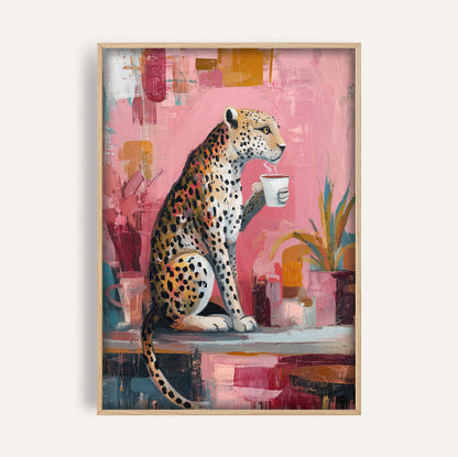 Leopard Drinking Coffee
