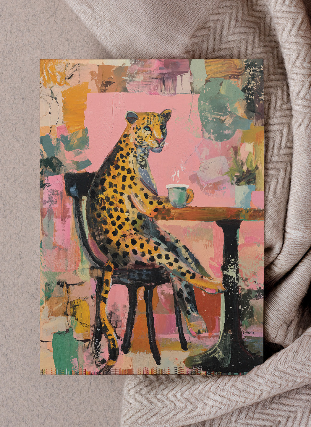 Leopard Sitting In Coffee Shop