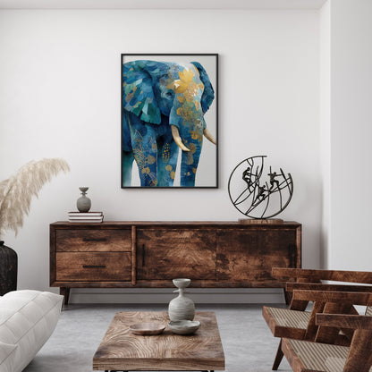 Blue Ornate Elephant wall art print interior mockup