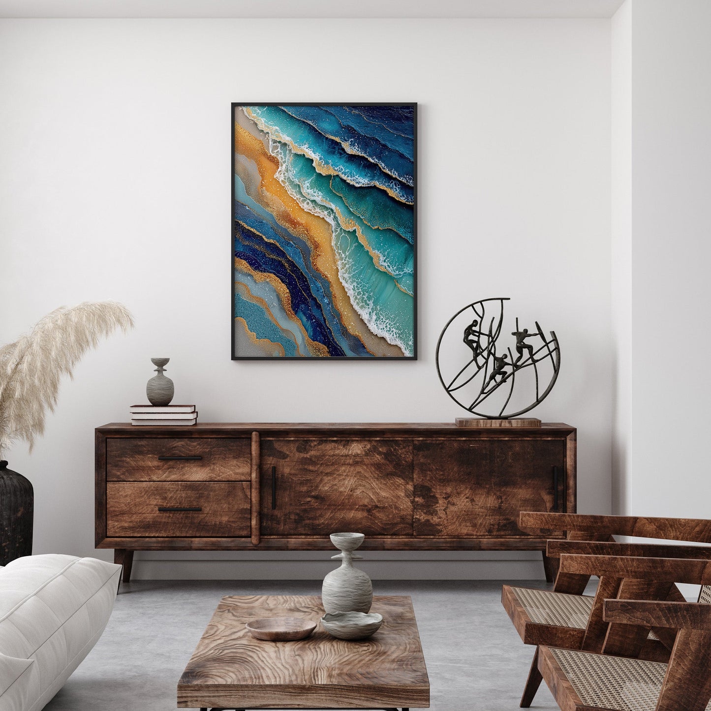 Gilded Coastline coastal seascape wall art print room mockup