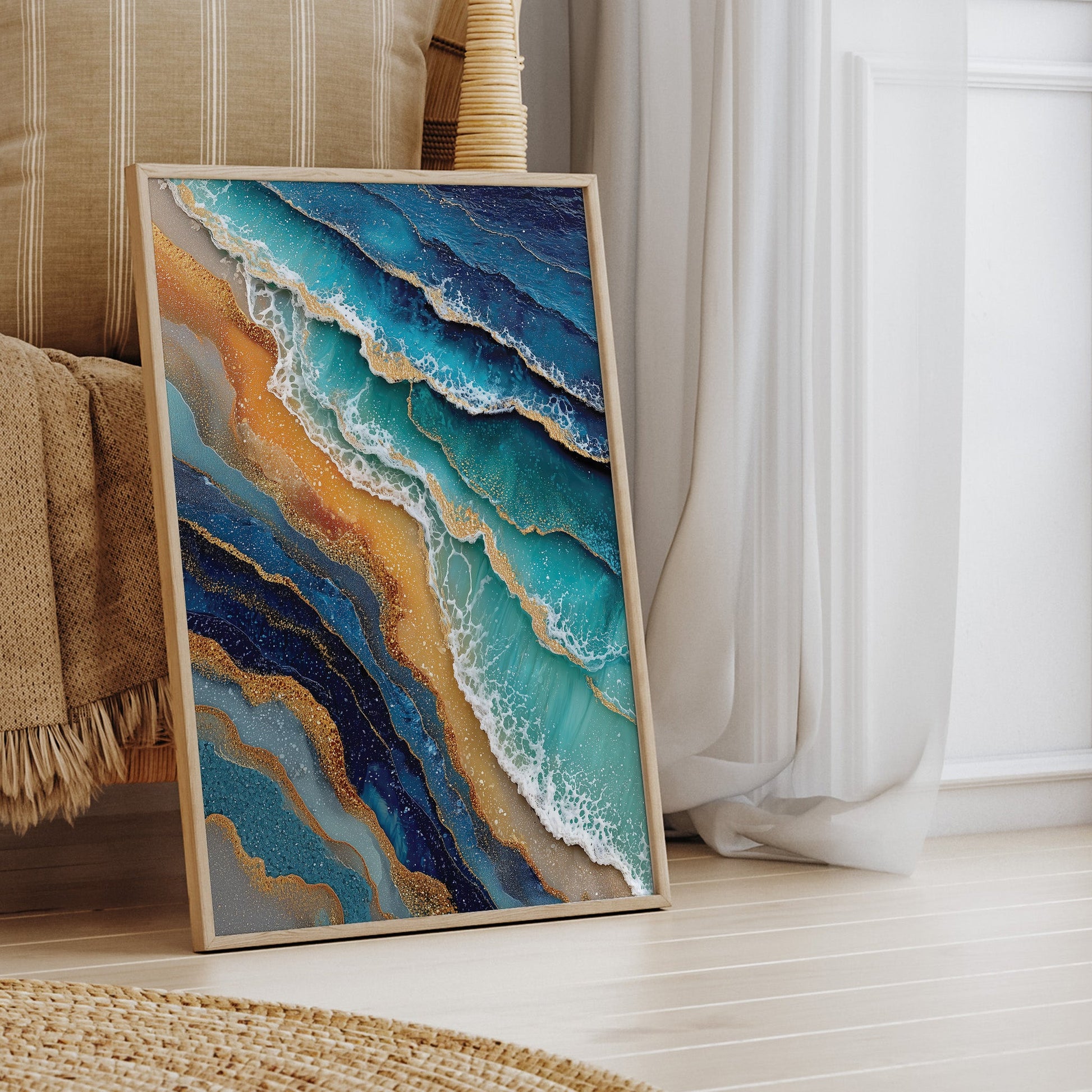 Gilded Coastline coastal seascape wall art print interior mockup