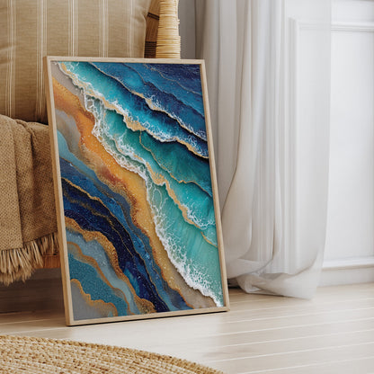 Gilded Coastline coastal seascape wall art print interior mockup