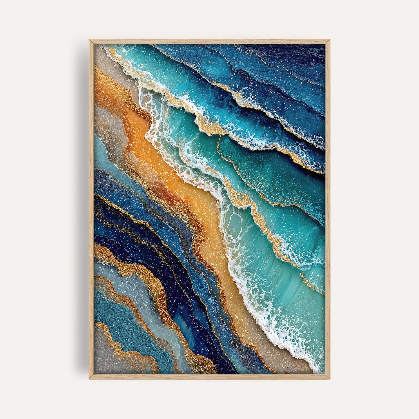 Gilded Coastline coastal seascape wall art print framed mockup