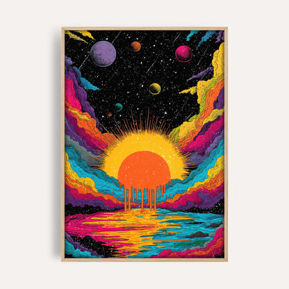 Psychedelic Melting Sun wall art print front-facing mockup