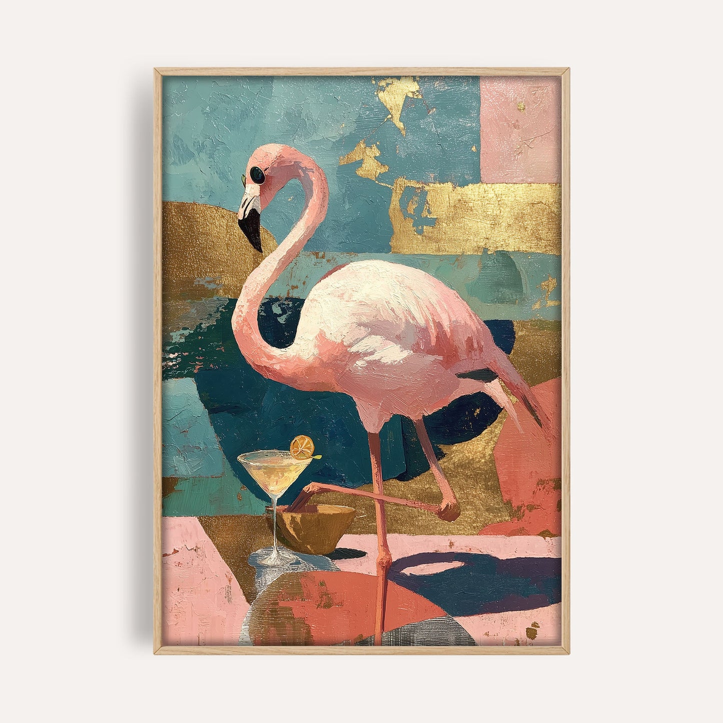 Cocktail Flamingo wall art print front-facing mockup