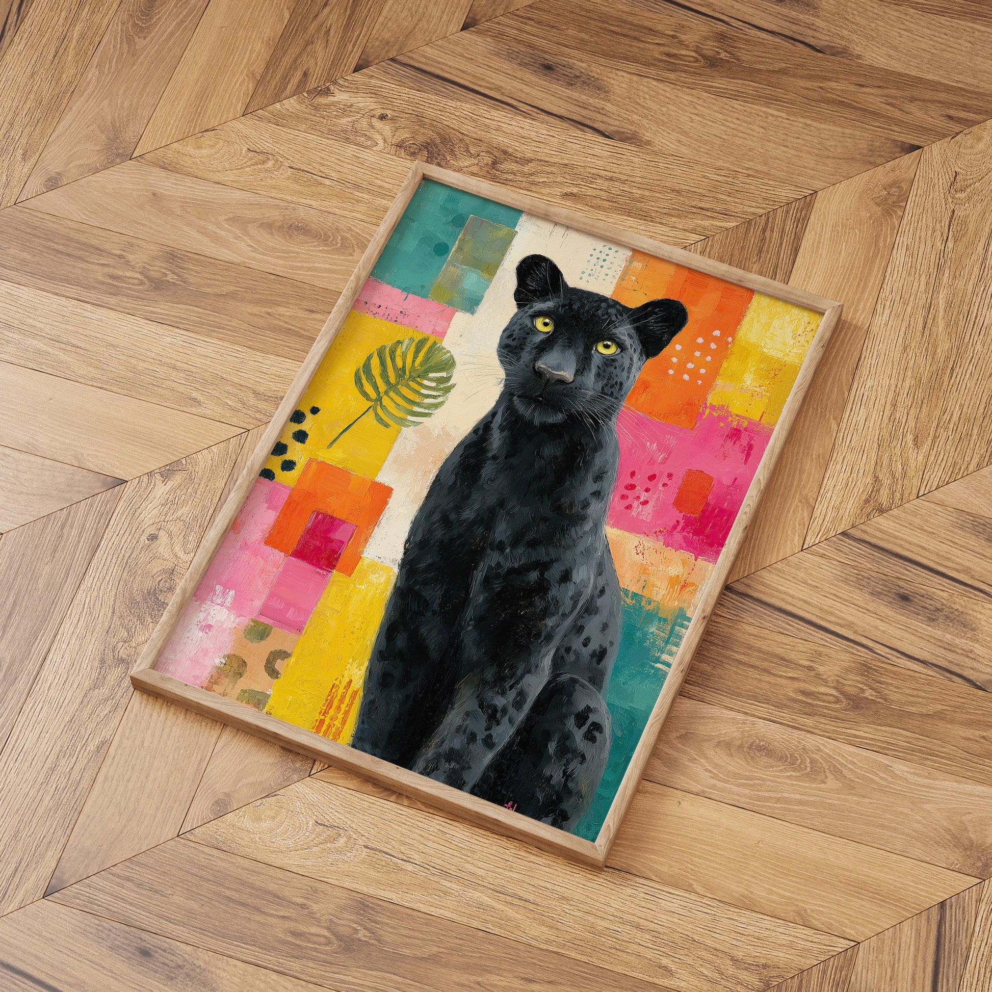 Colour Pop Panther animal wall art print interior mockup