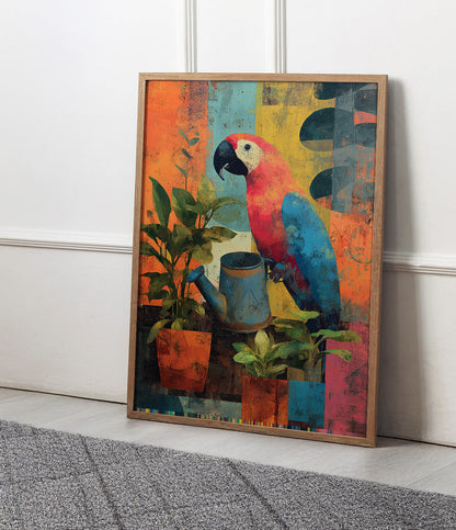 Colourful Parrot Planter wall art print - The Carpenator Lab