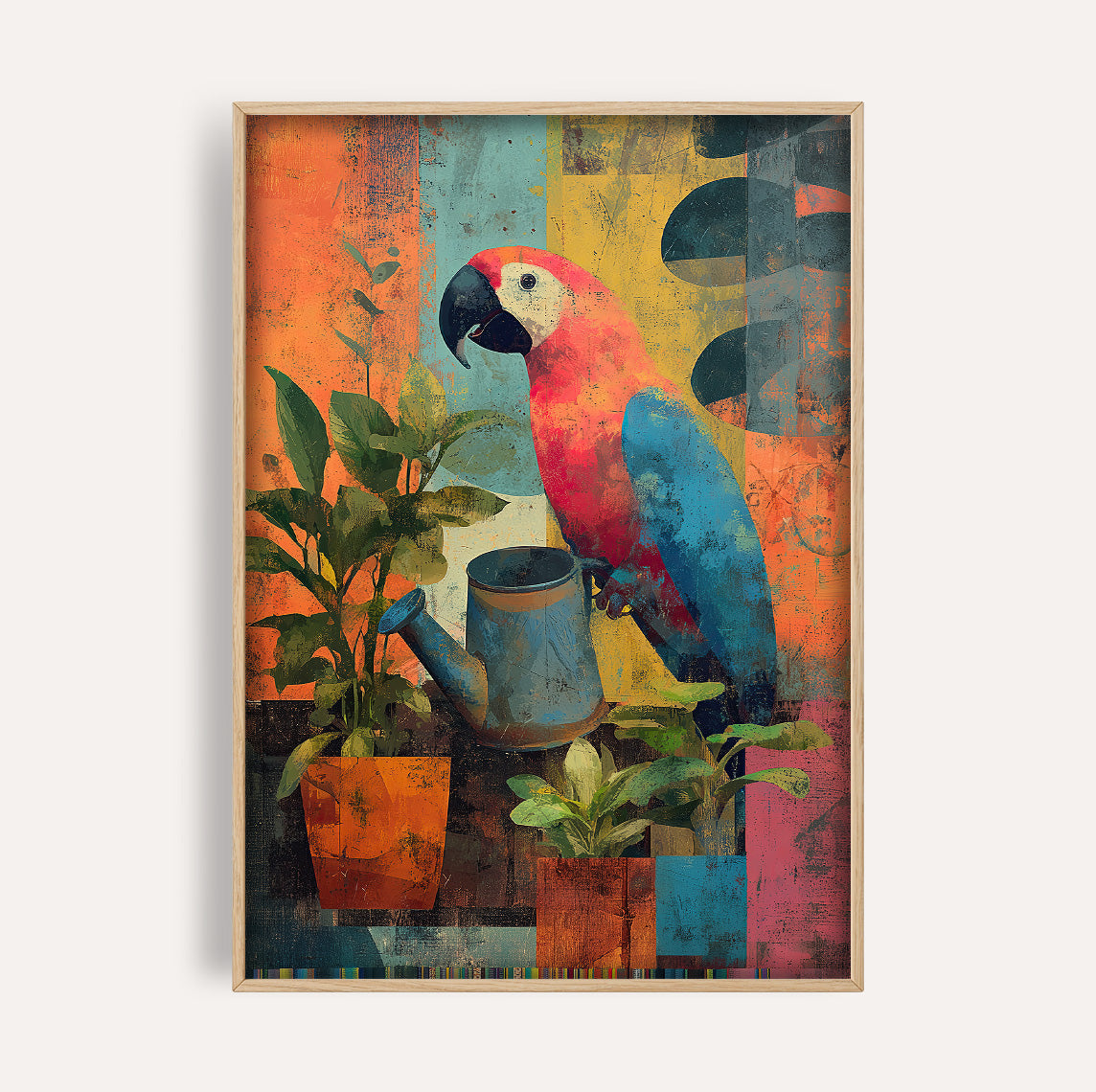 Colourful Parrot Planter wall art print - The Carpenator Lab