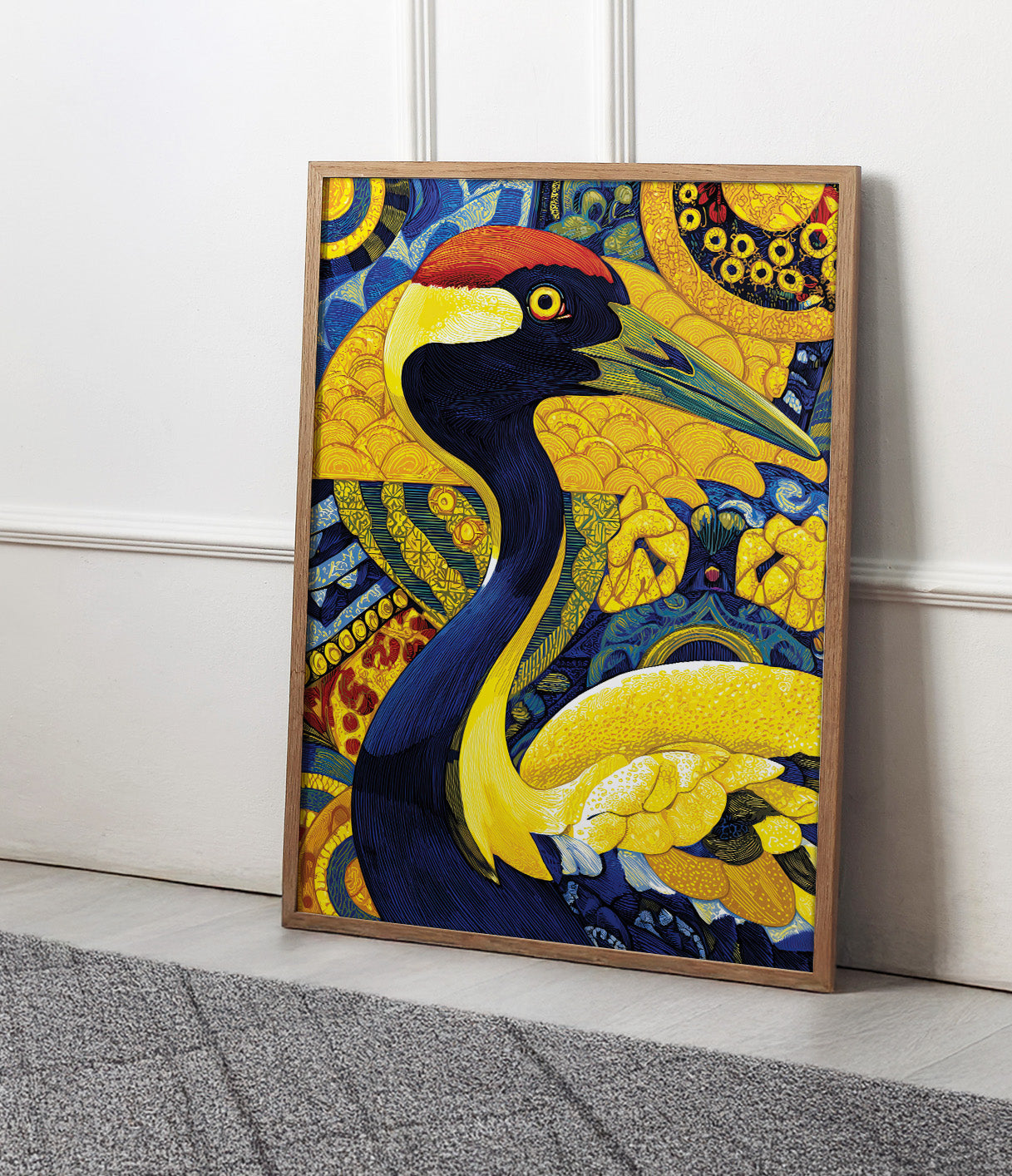 Golden Abstract Swan wall art print interior mockup