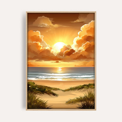 Golden Coastal Sunset wall art print front-facing mockup