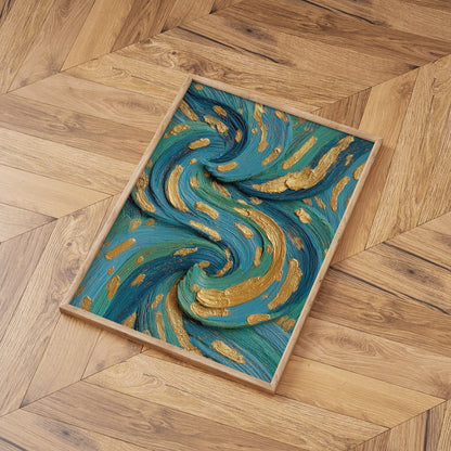 Golden Current wall art print interior mockup