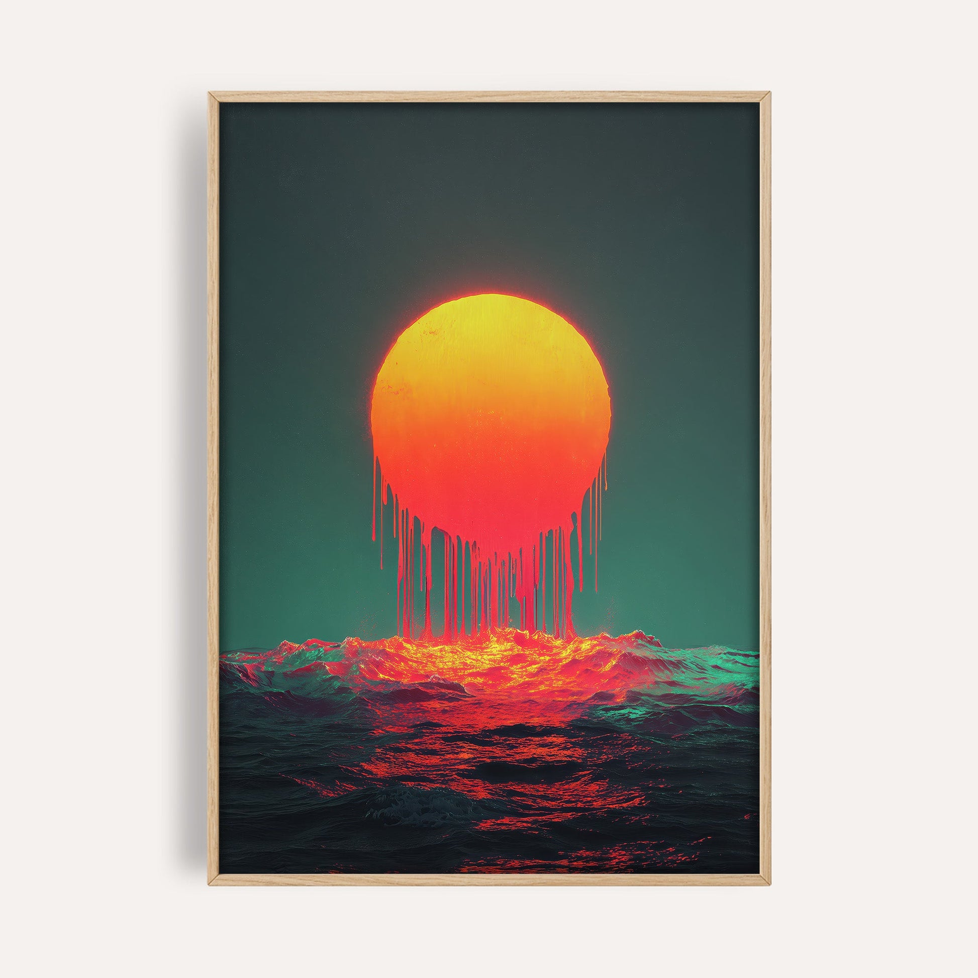Neon Sunset Ocean wall art print front-facing mockup
