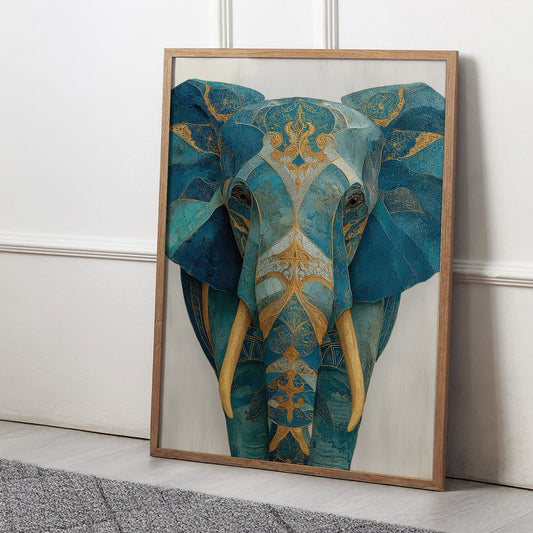 Teal Elephant Majesty wall art print interior mockup