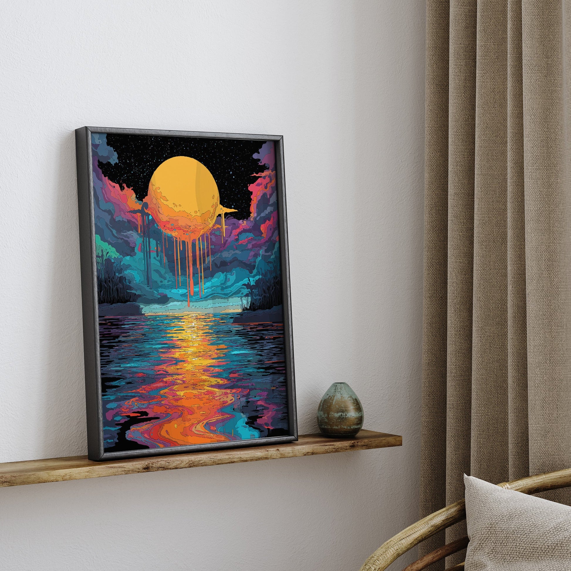Colourful Melting Sun River wall art print interior mockup