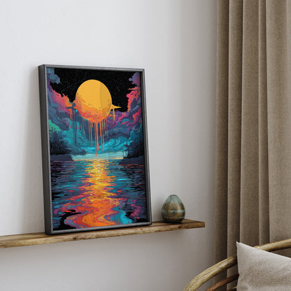 Colourful Melting Sun River wall art print interior mockup