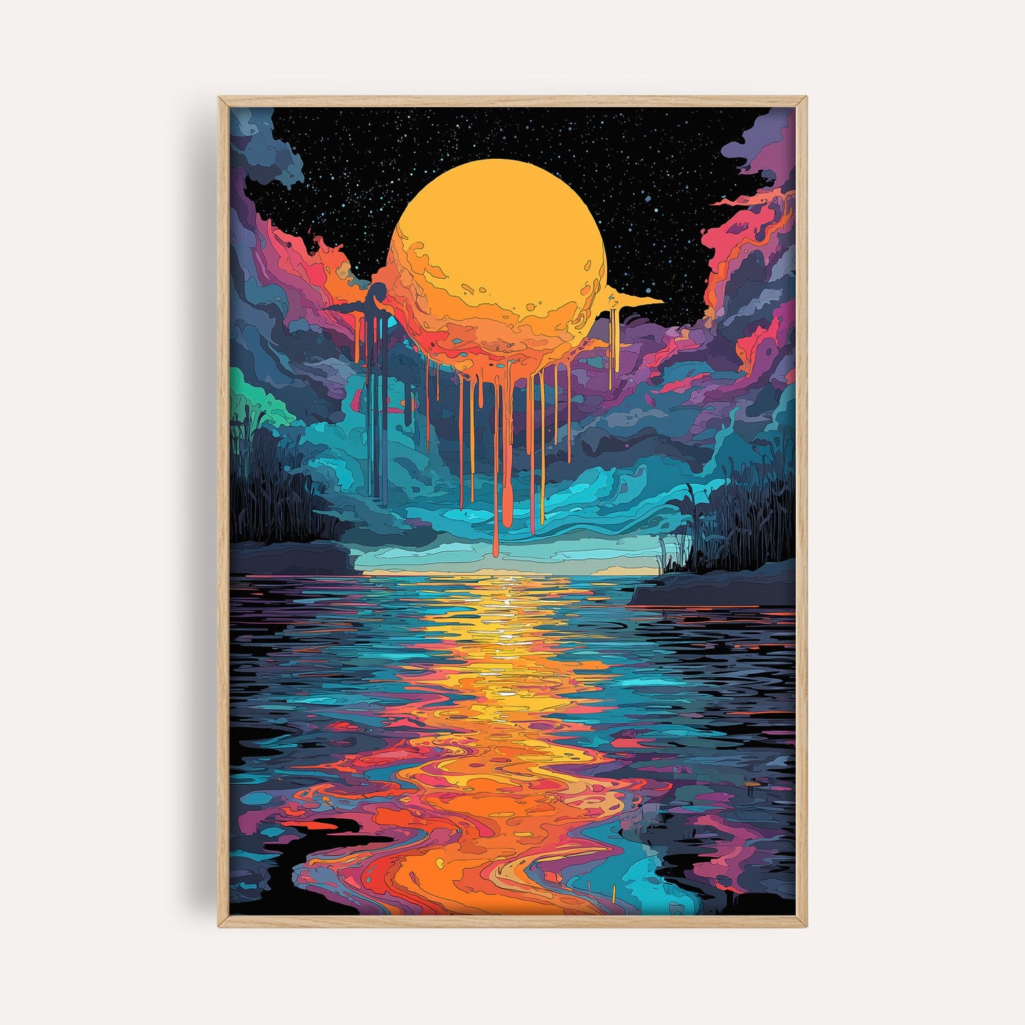 Colourful Melting Sun River wall art print front-facing mockup