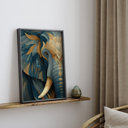 Golden Tusk Elephant wall art print interior mockup