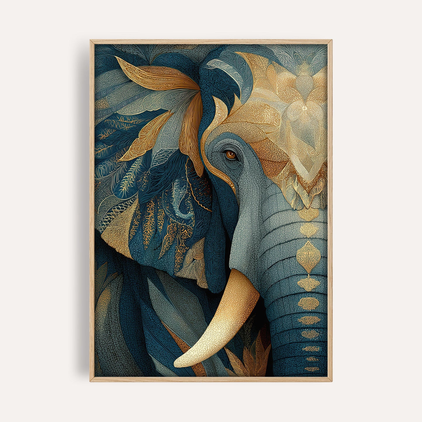 Golden Tusk Elephant wall art print front-facing mockup