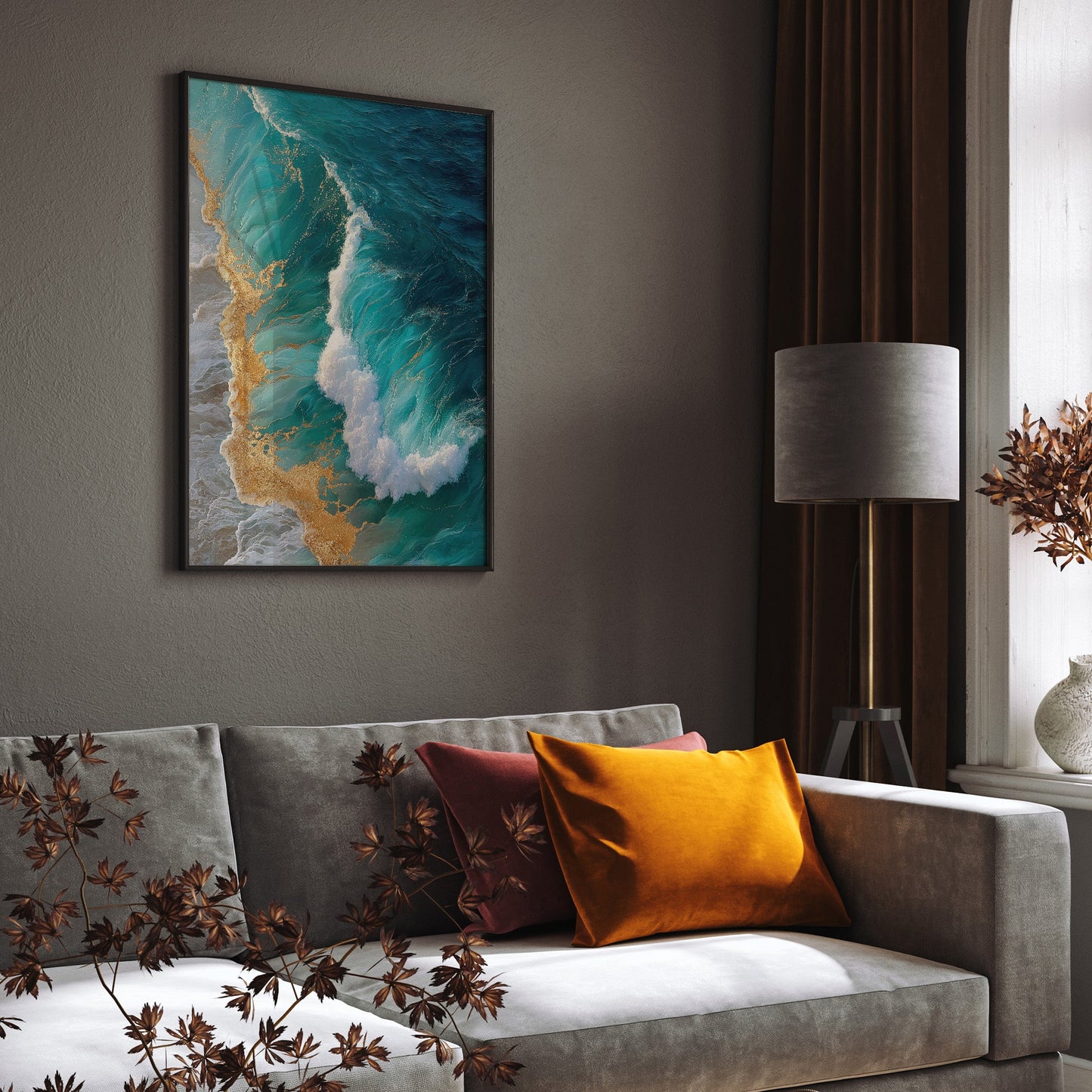 Seafoam Reverie coastal seascape wall art print interior mockup