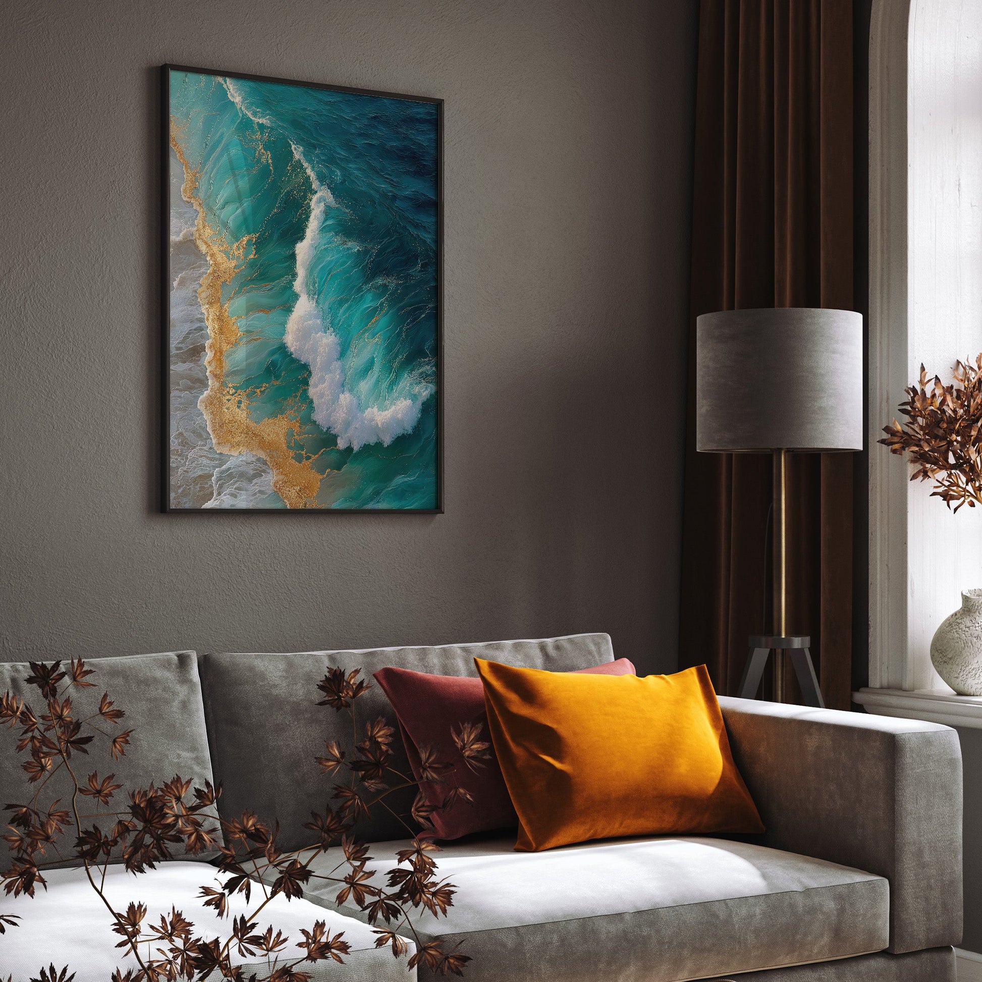 Seafoam Reverie coastal seascape wall art print interior mockup