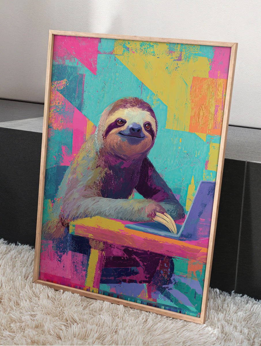 Colourful Sloth Desk wall art print - The Carpenator Lab