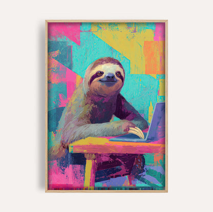 Colourful Sloth Desk wall art print - The Carpenator Lab