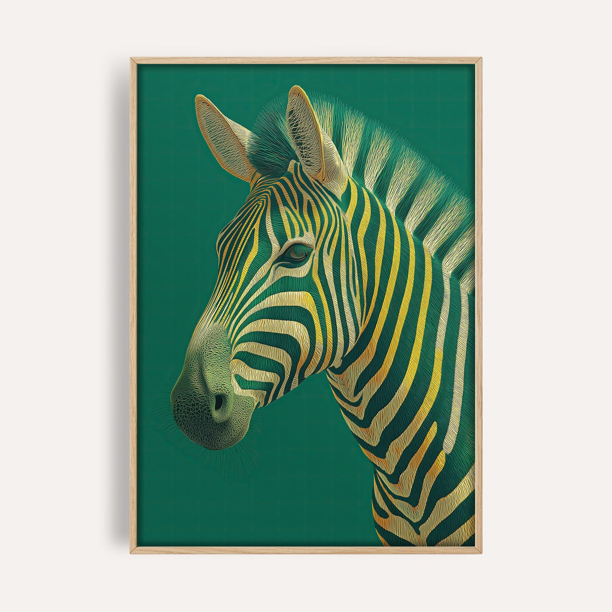 Emerald Zebra Portrait wall art print front-facing mockup