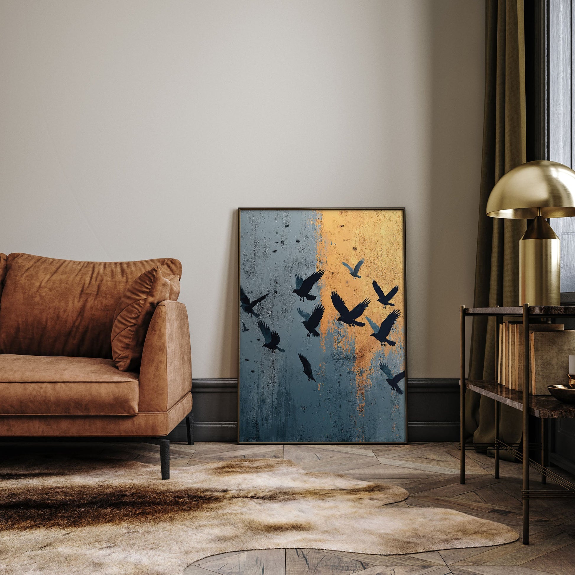 Flight Through Dusk wall art print interior mockup