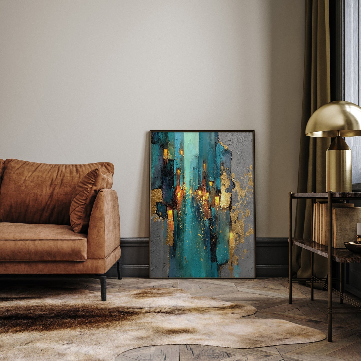 Golden Horizon Abstract wall art print interior mockup