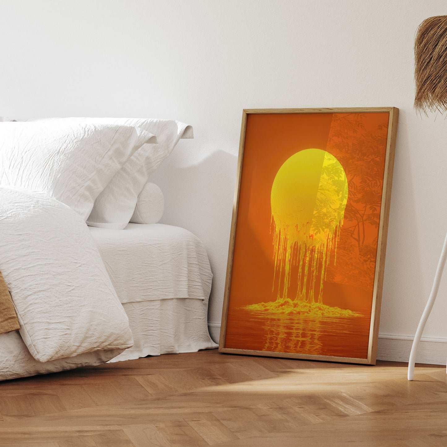 Melting Golden Sun wall art print interior mockup