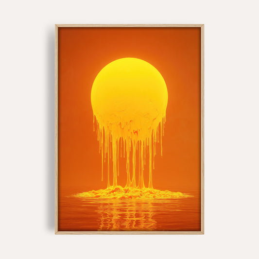 Melting Golden Sun wall art print front-facing mockup