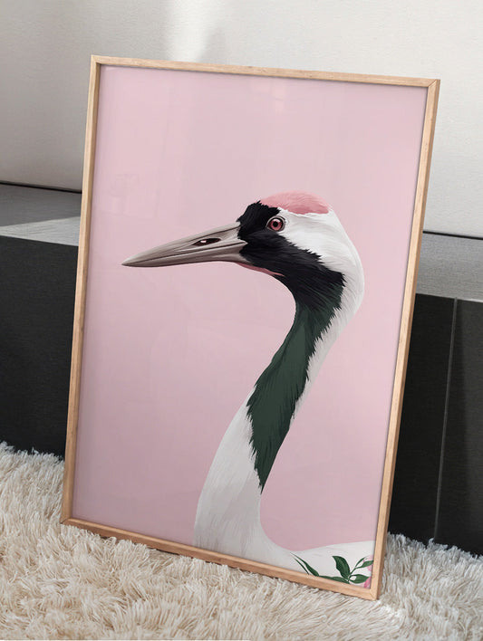 Pink Egret Portrait wall art print interior mockup