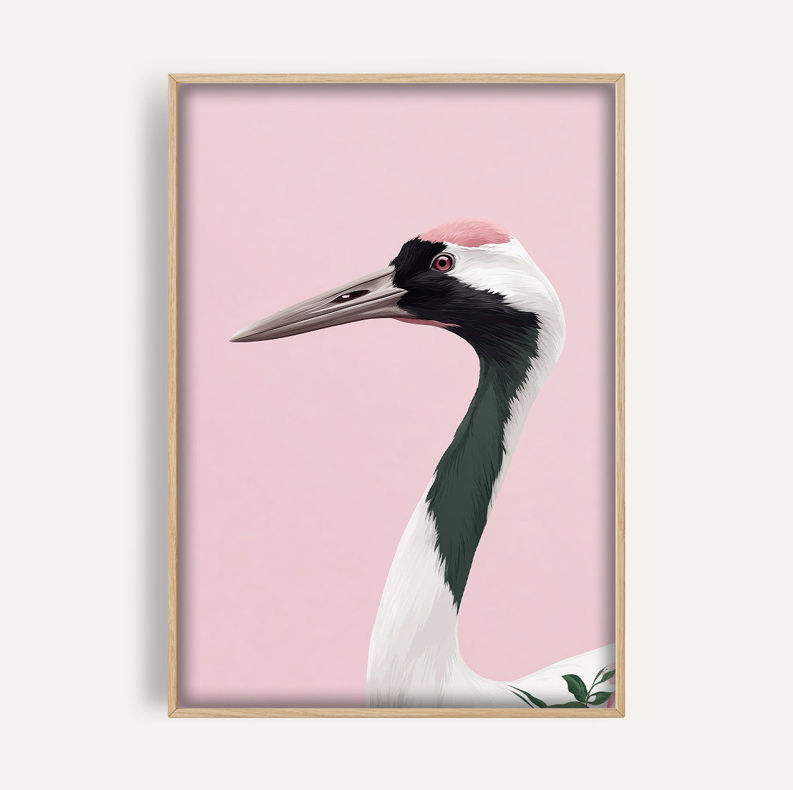 Pink Egret Portrait wall art print front-facing mockup