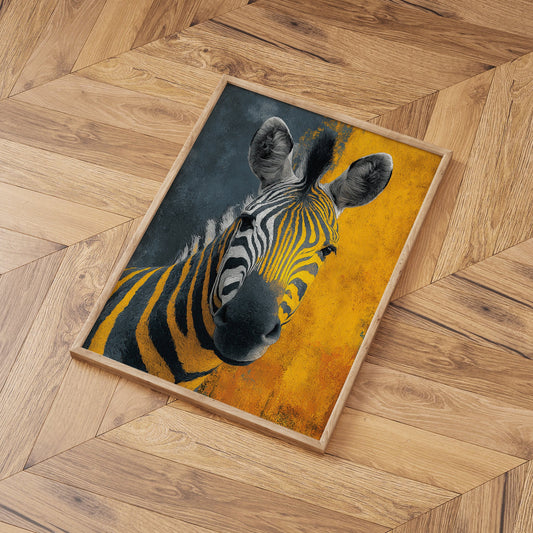 Amber Zebra Gaze wall art print interior mockup