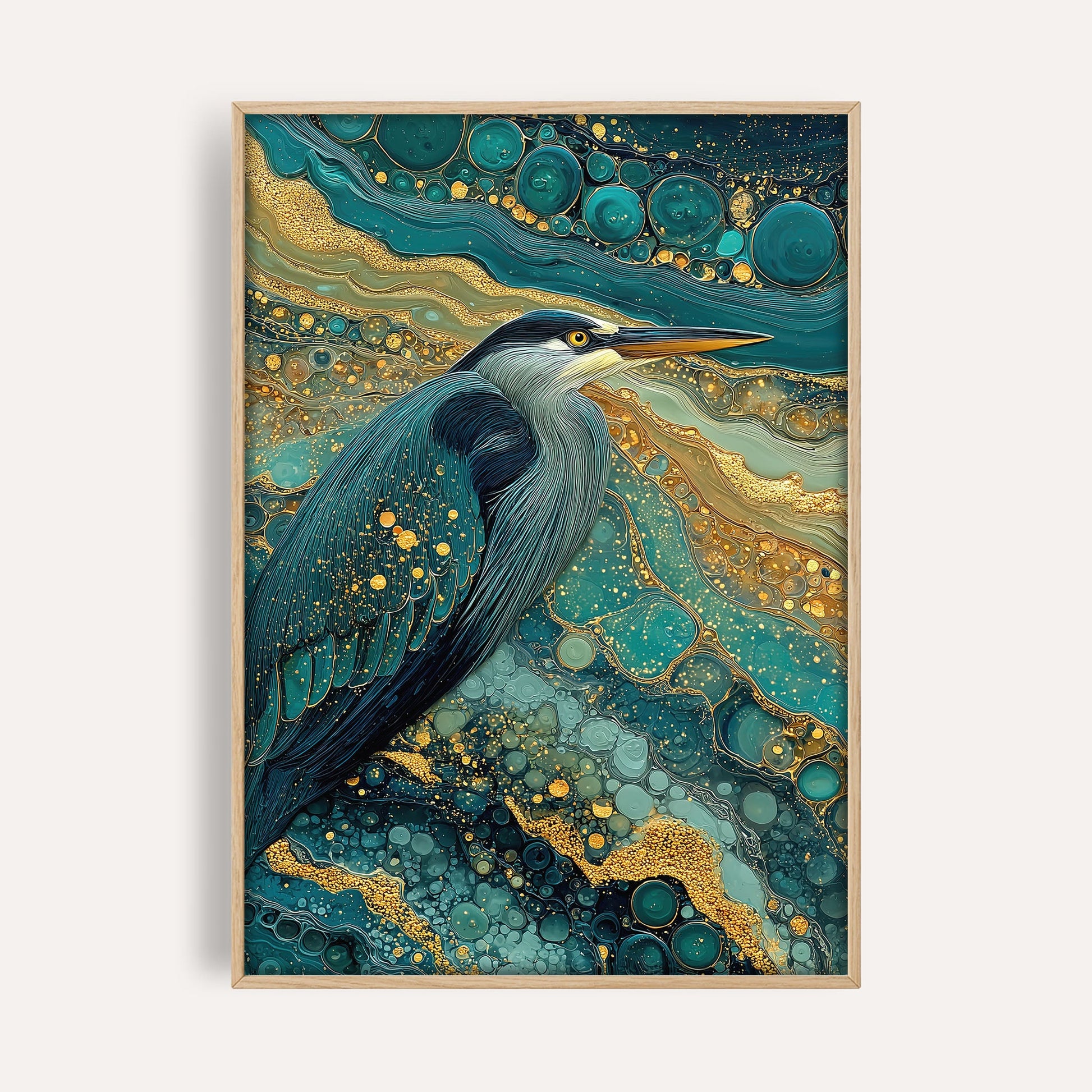 Kintsugi Heron wall art print front-facing mockup