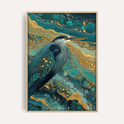 Kintsugi Heron wall art print front-facing mockup