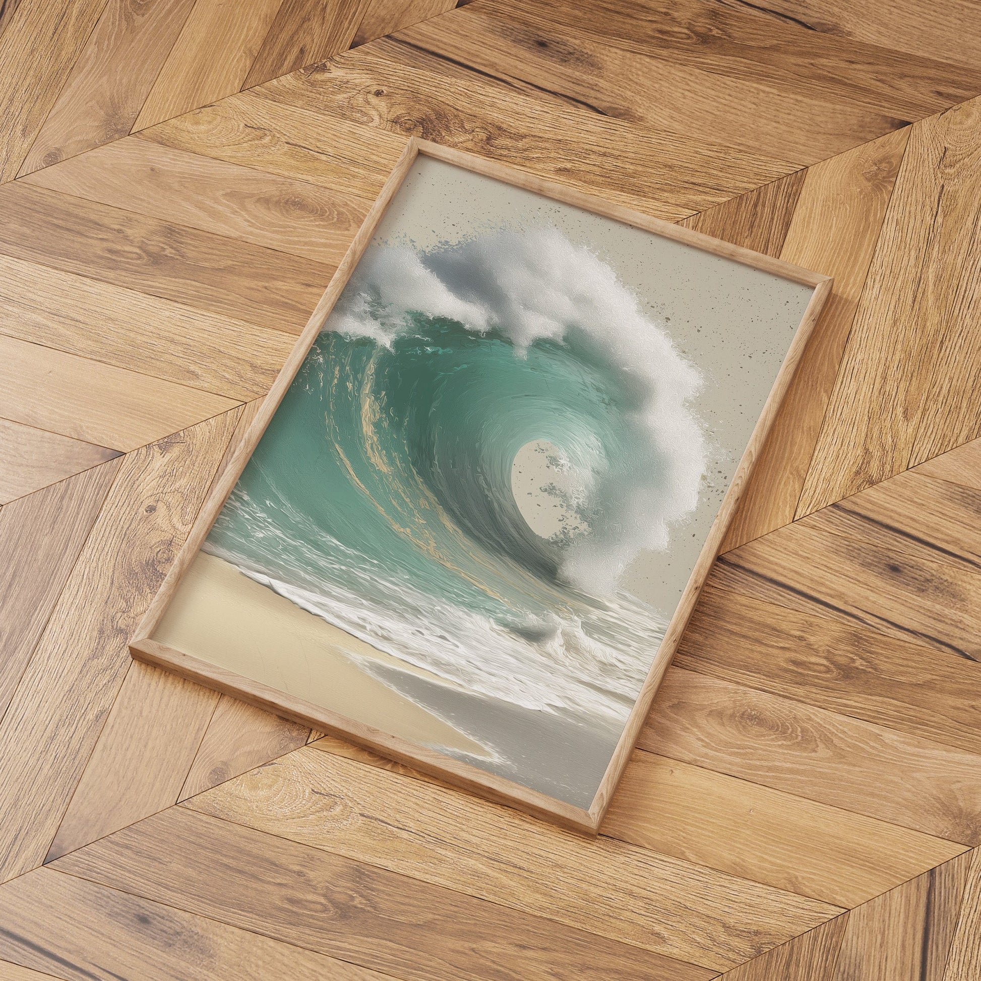 Pale Ocean Bloom coastal seascape wall art print interior mockup