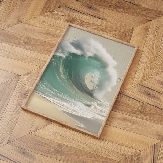 Pale Ocean Bloom coastal seascape wall art print interior mockup