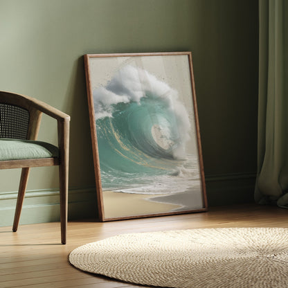 Pale Ocean Bloom coastal seascape wall art print interior mockup