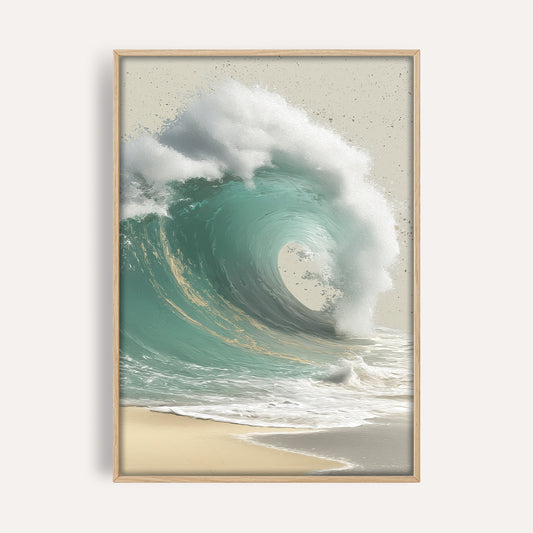 Pale Ocean Bloom coastal seascape wall art print front-facing mockup