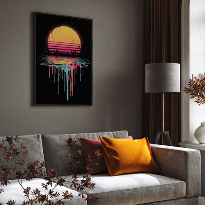 Retro Dripping Sunset wall art print interior mockup