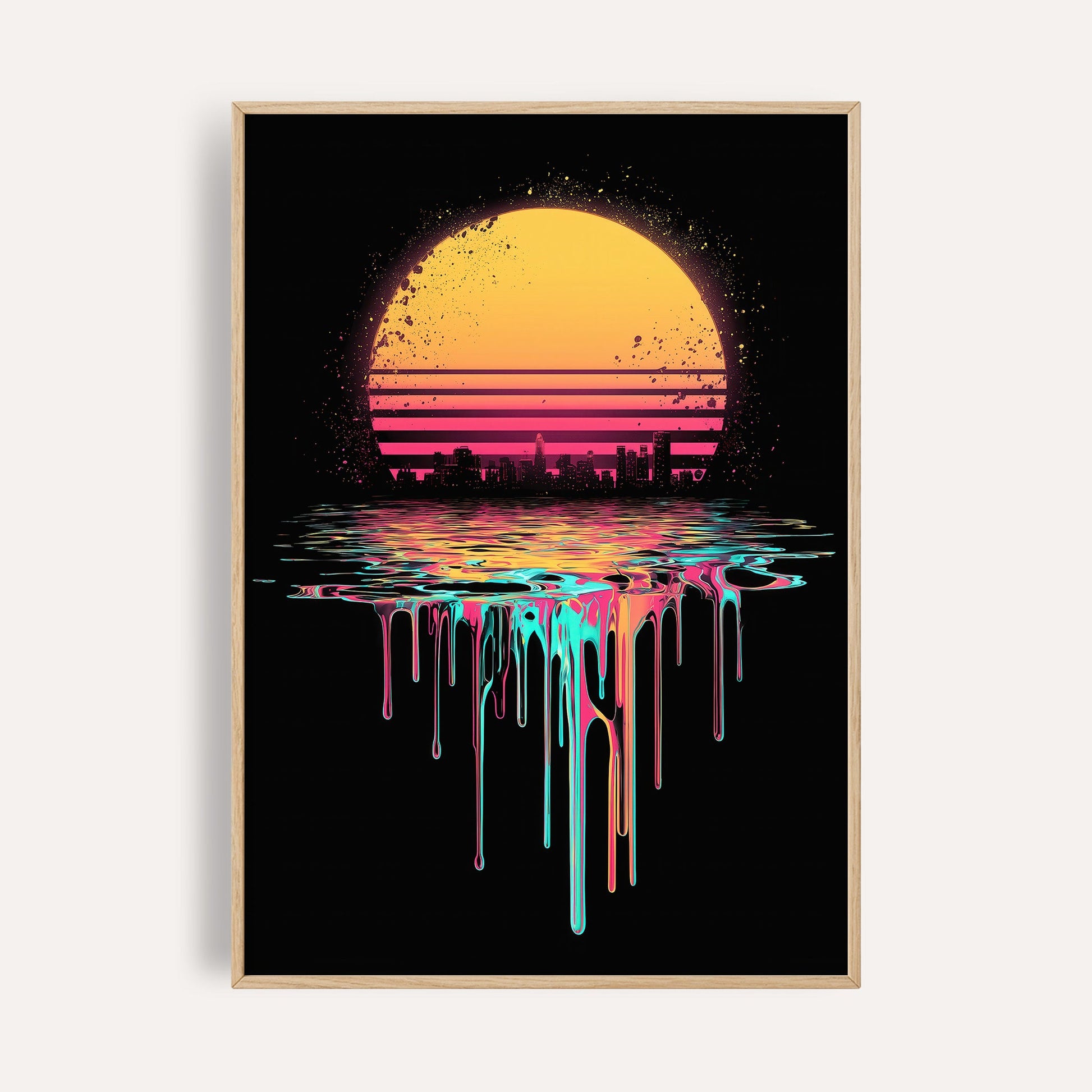 Retro Dripping Sunset wall art print front-facing mockup
